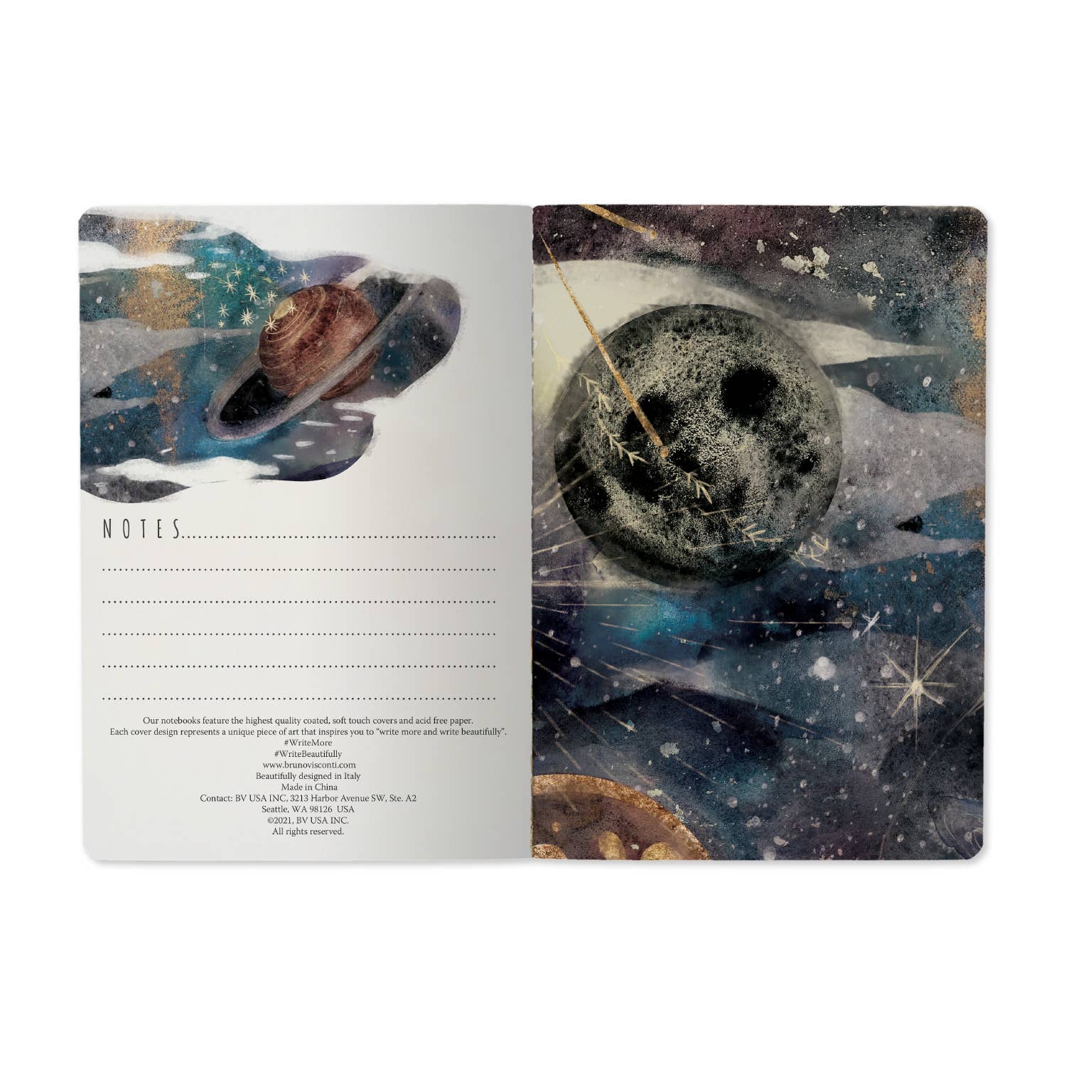 Inside back cover of galaxy patterned notebook