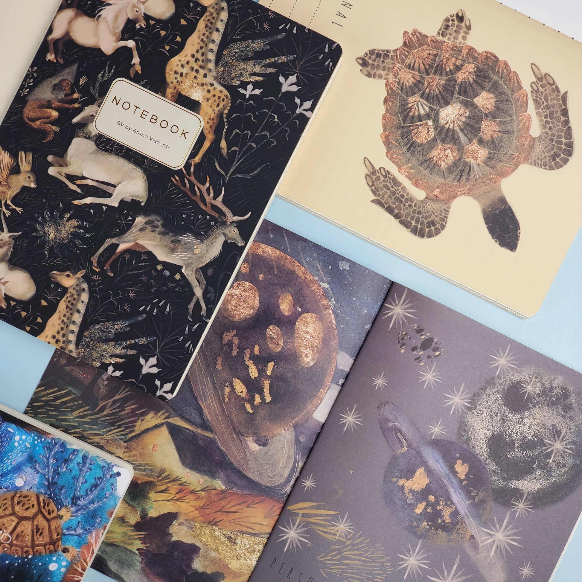 close up Inside cover display of various notebooks