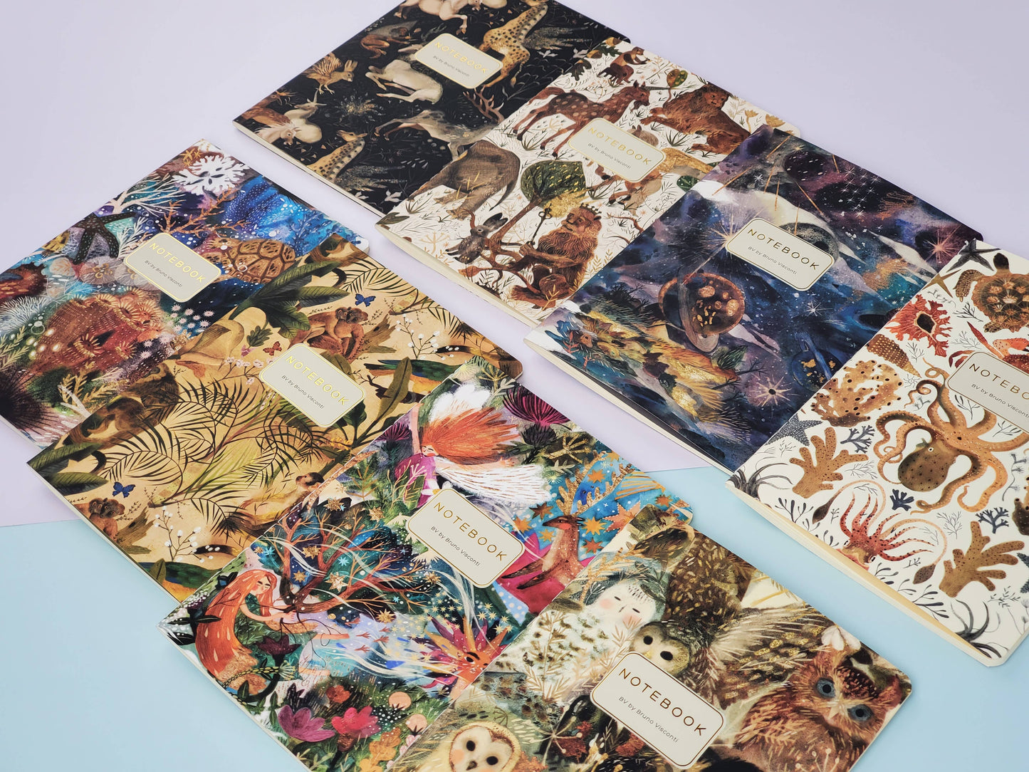 Examples of 8 different notebook patterns sold by this brand