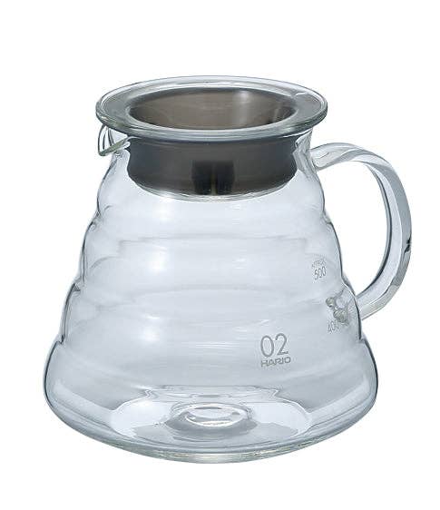 Hario glass coffee server showcasing a beehive design, perfect for serving beverages.